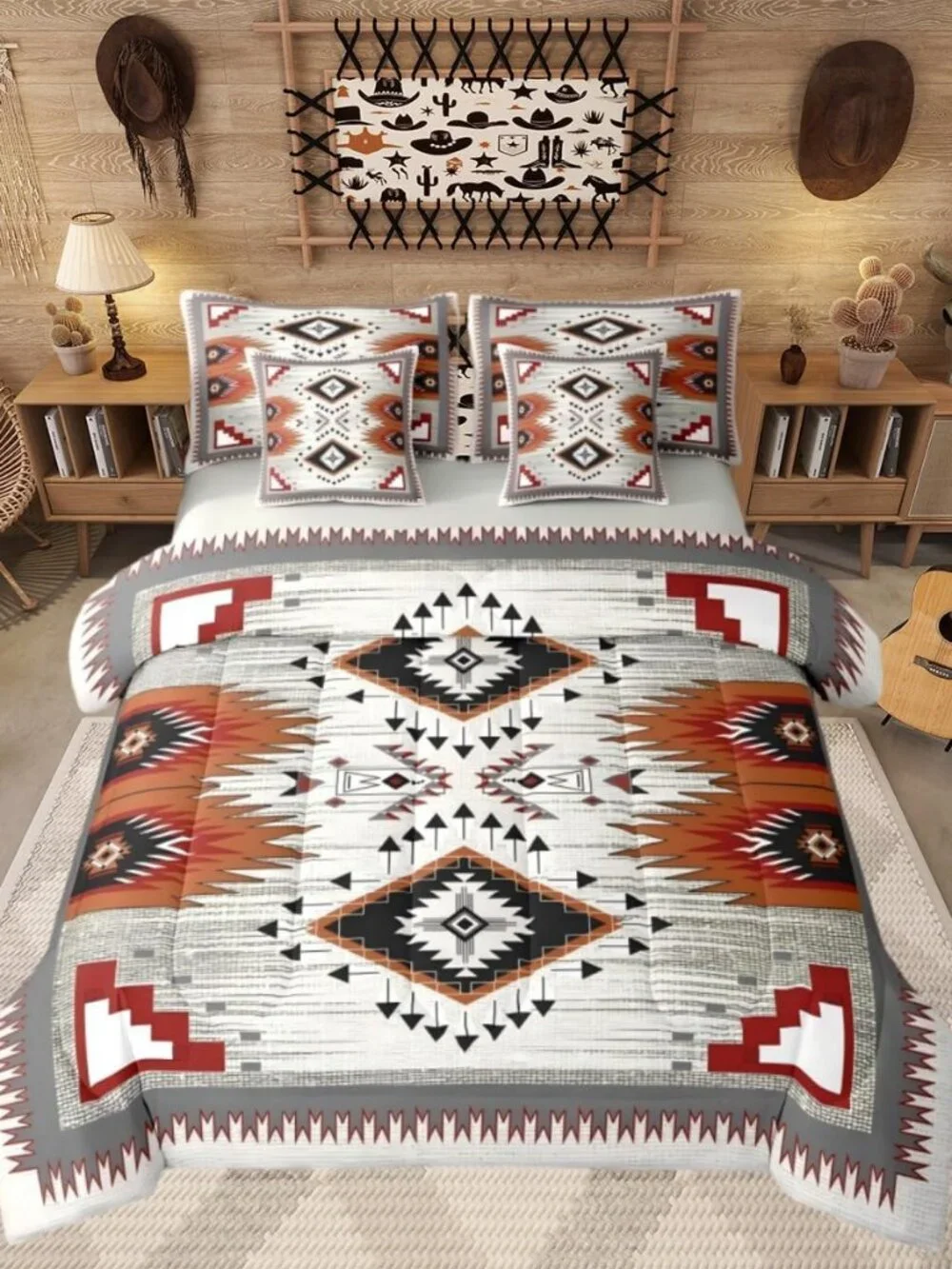 Boho Aztec 7-Piece Boys Comforter Set King Size Western Rustic Bedding Set South